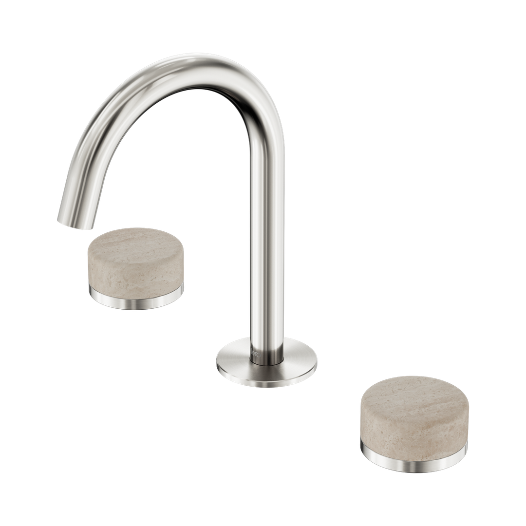 Nero Serenity Basin Set Arc Spout Brushed Nickel - Rome Travertine Handle
