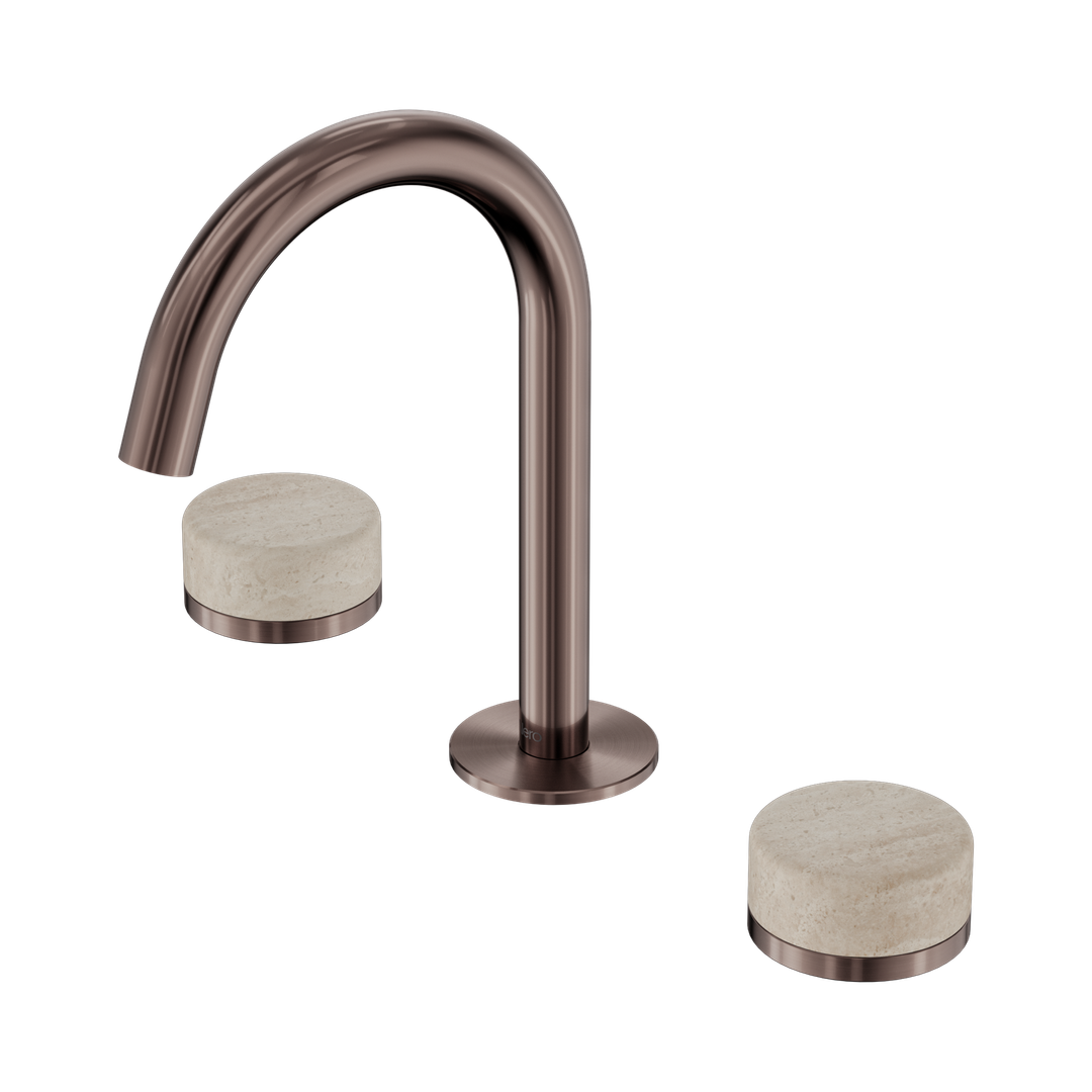 Nero Serenity Basin Set Arc Spout Brushed Bronze - Rome Travertine Handle