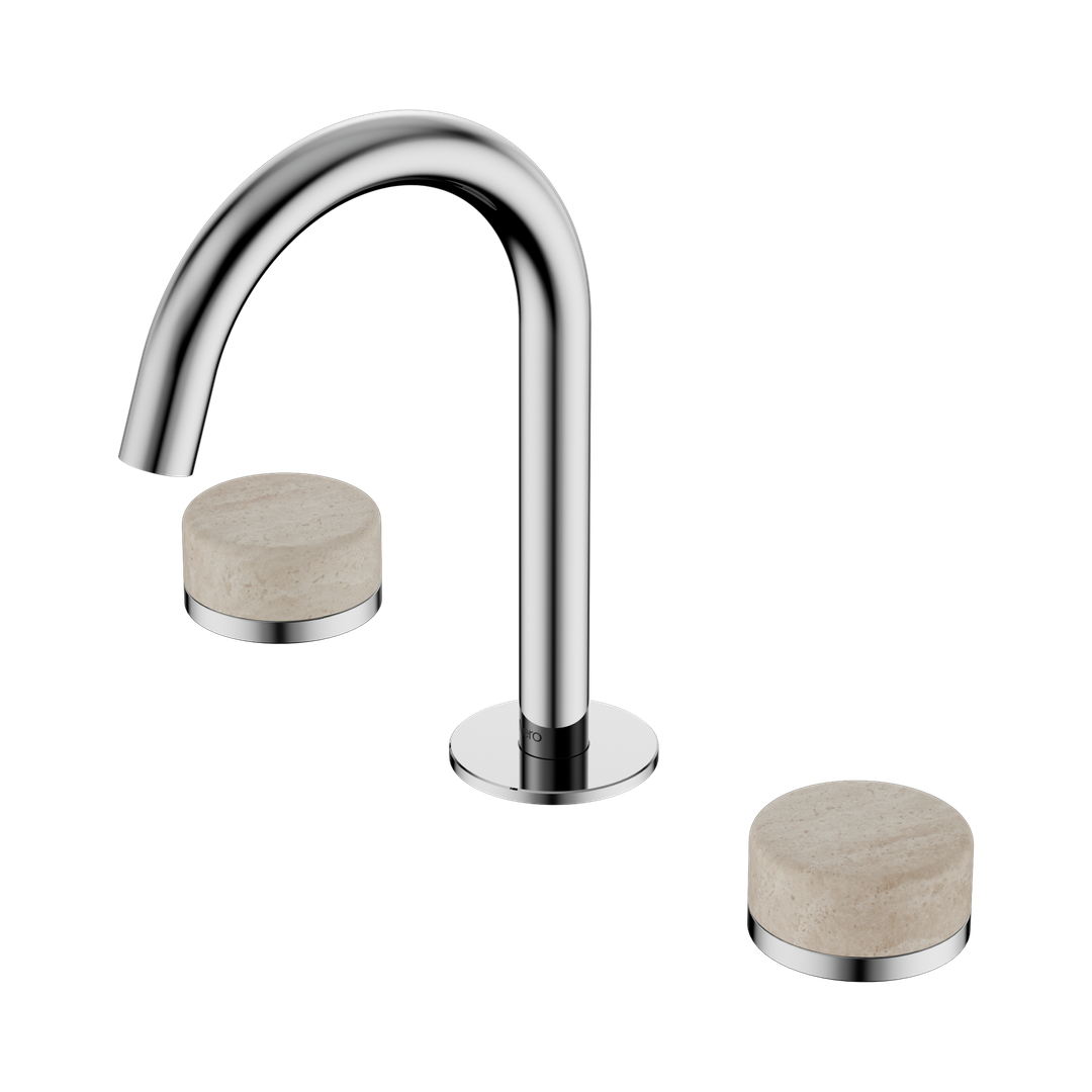 Nero Serenity Basin Set Arc Spout Chrome - Rome Travertine Handle