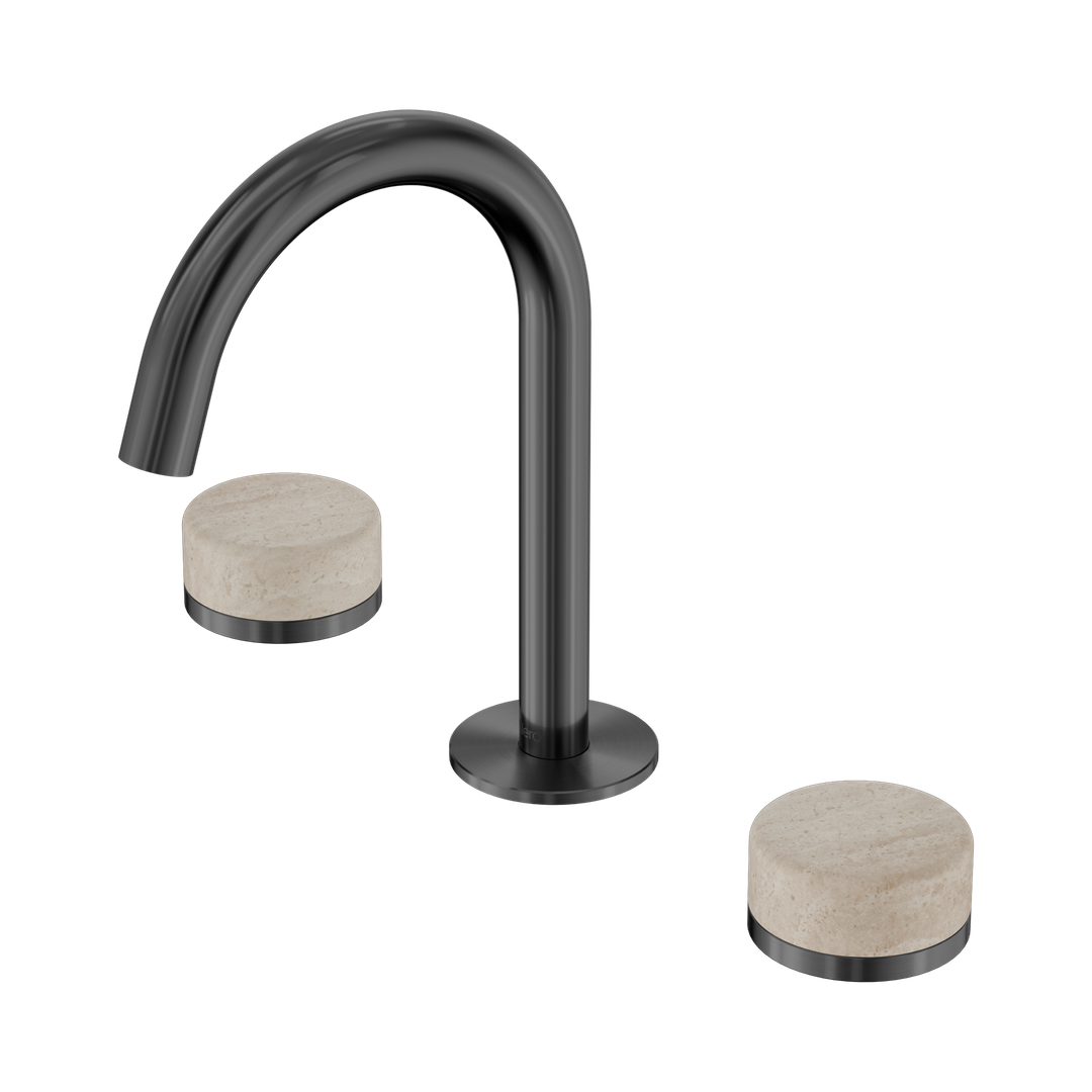 Nero Serenity Basin Set Arc Spout Gunmetal - Rome Travertine Handle