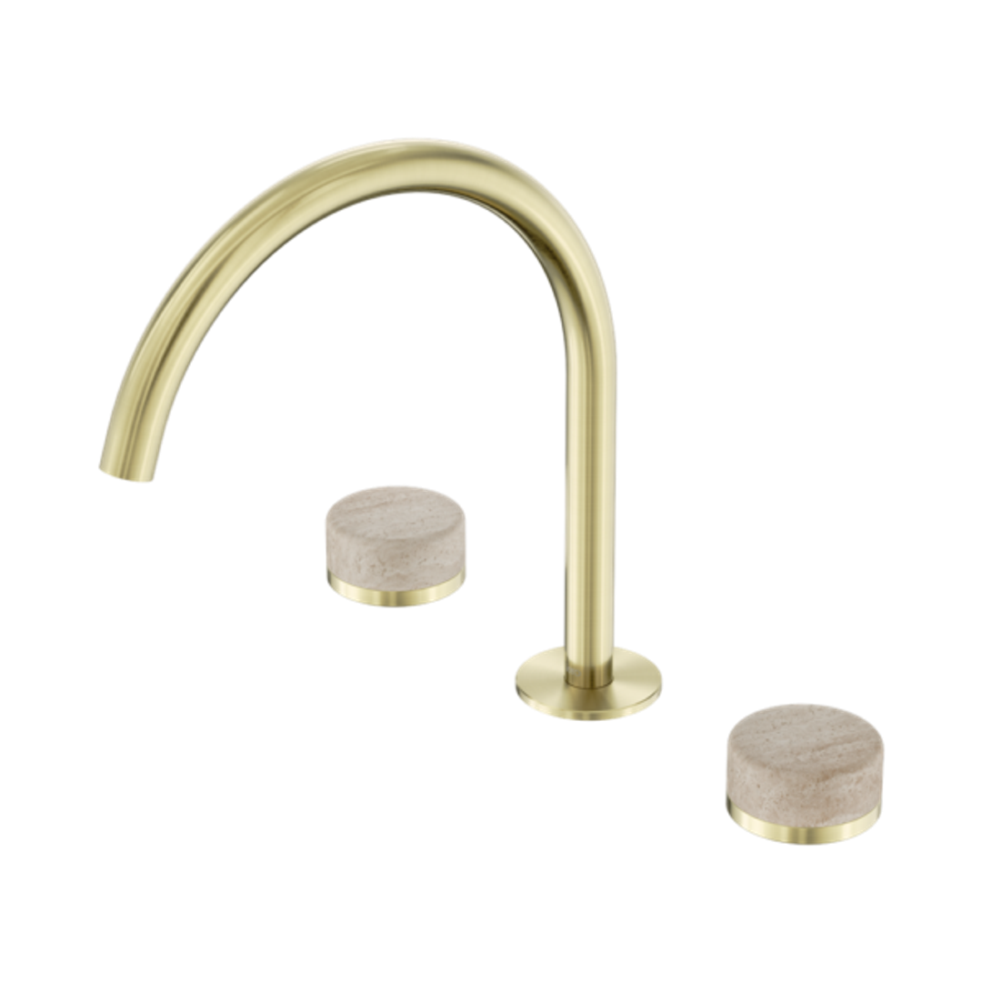 Nero Serenity Bath/Kitchen Set Arc Spout Brushed Gold - Rome Travertine Handle