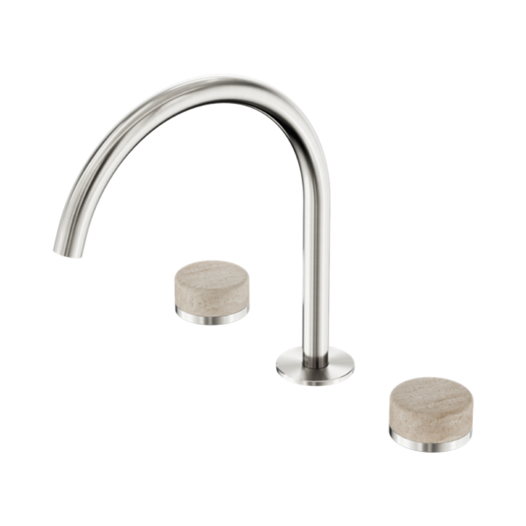 Nero Serenity Bath/Kitchen Set Arc Spout Brushed Nickel - Rome Travertine Handle