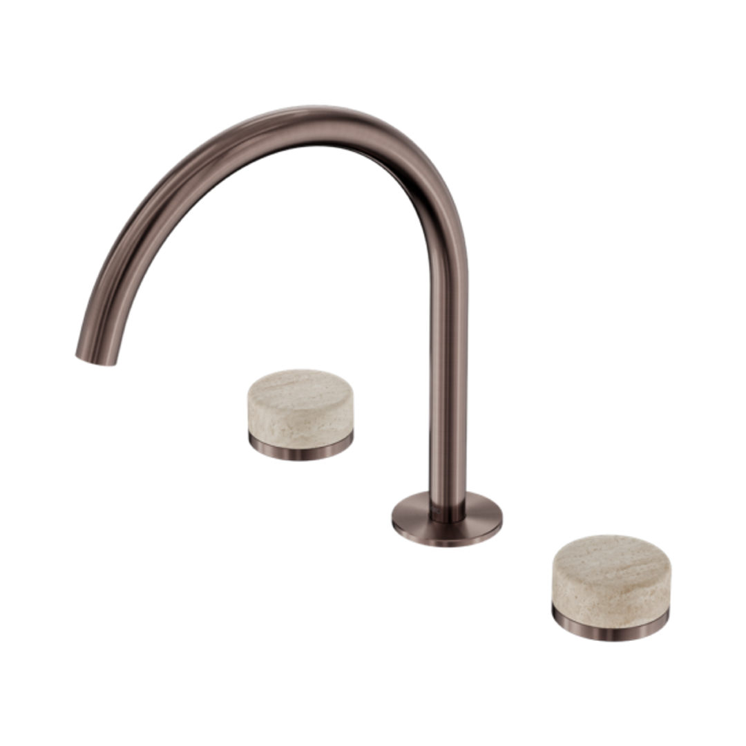 Nero Serenity Bath/Kitchen Set Arc Spout Brushed Bronze - Rome Travertine Handle
