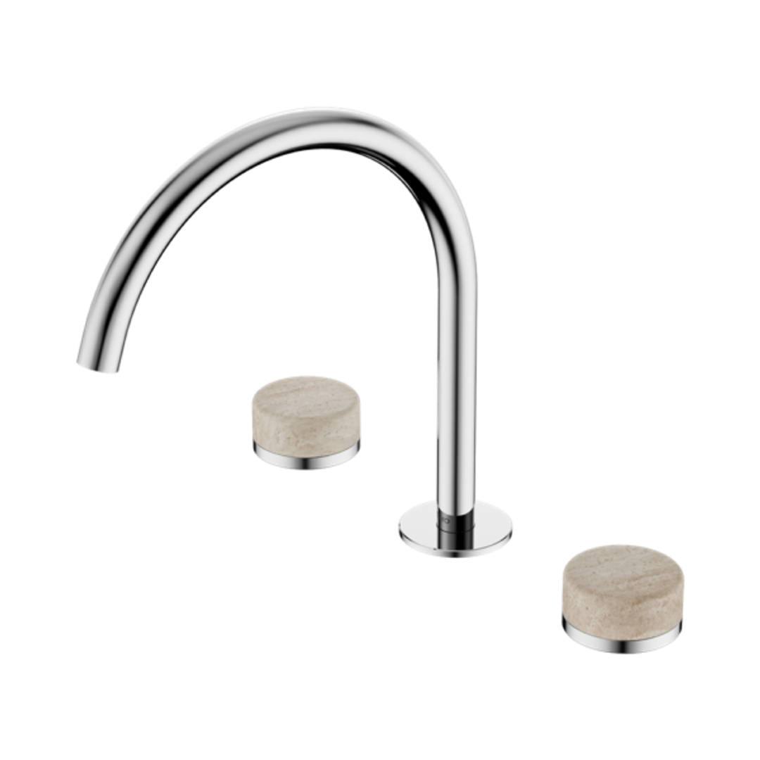 Nero Serenity Bath/Kitchen Set Arc Spout Chrome - Rome Travertine Handle