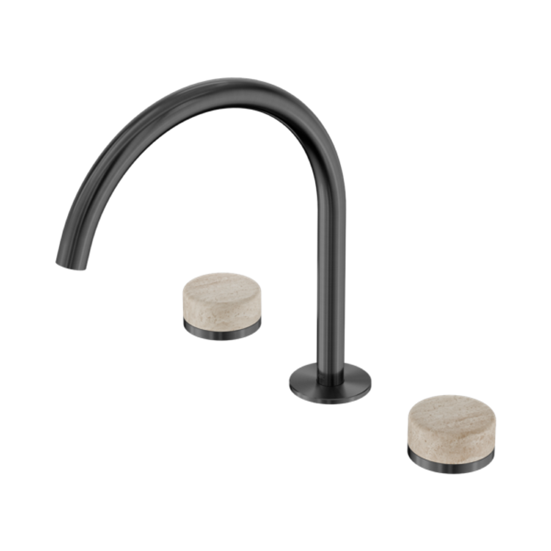 Nero Serenity Bath/Kitchen Set Arc Spout Gunmetal - Rome Travertine Handle