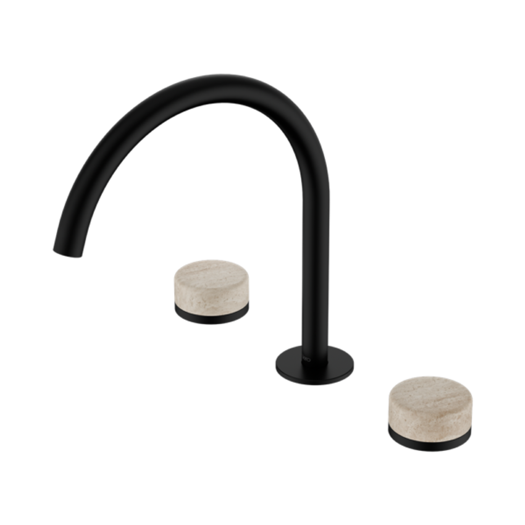Nero Serenity Bath/Kitchen Set Arc Spout Matte Black - Rome Travertine Handle