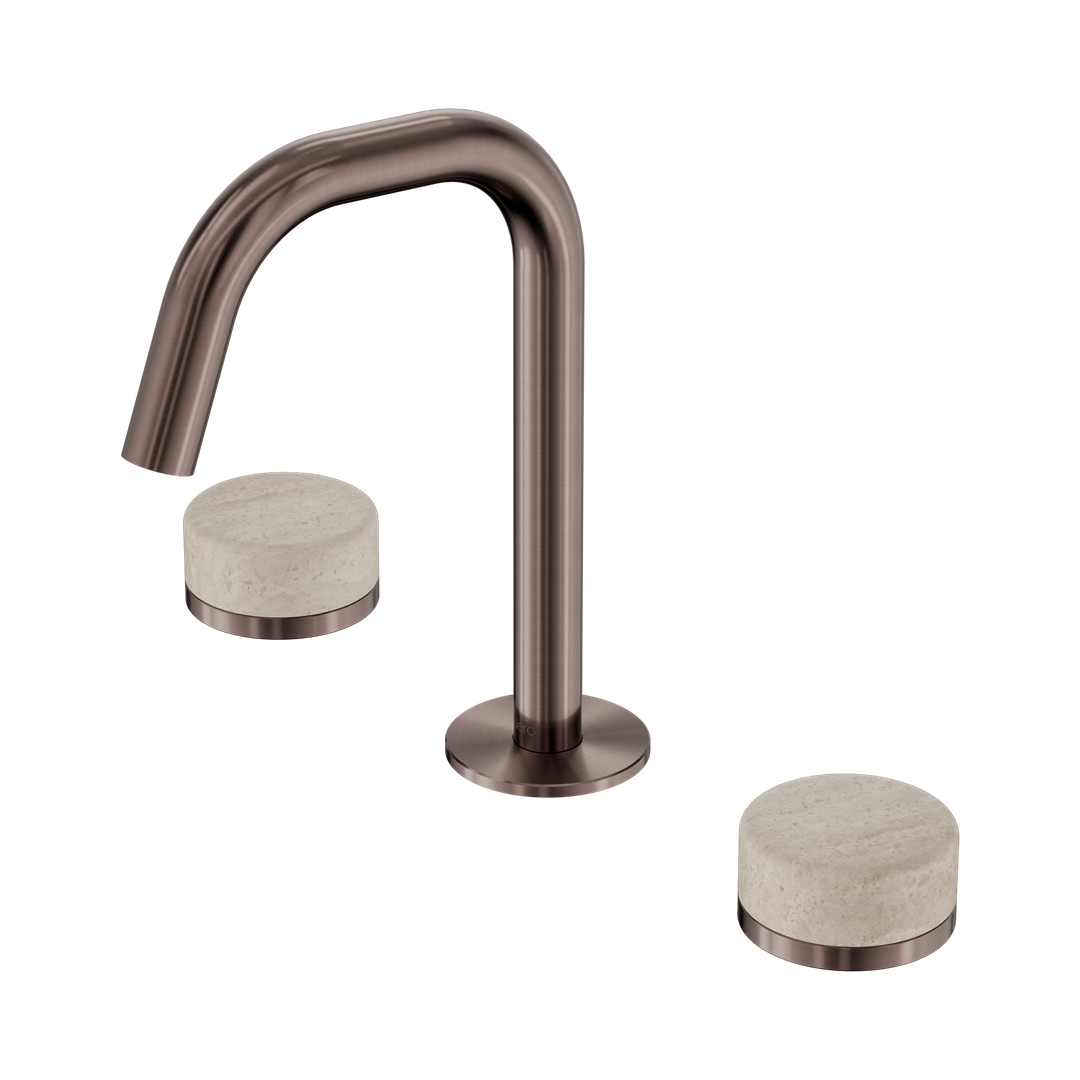 Nero Serenity Basin Set Edge Spout Brushed Bronze - Rome Travertine Handle