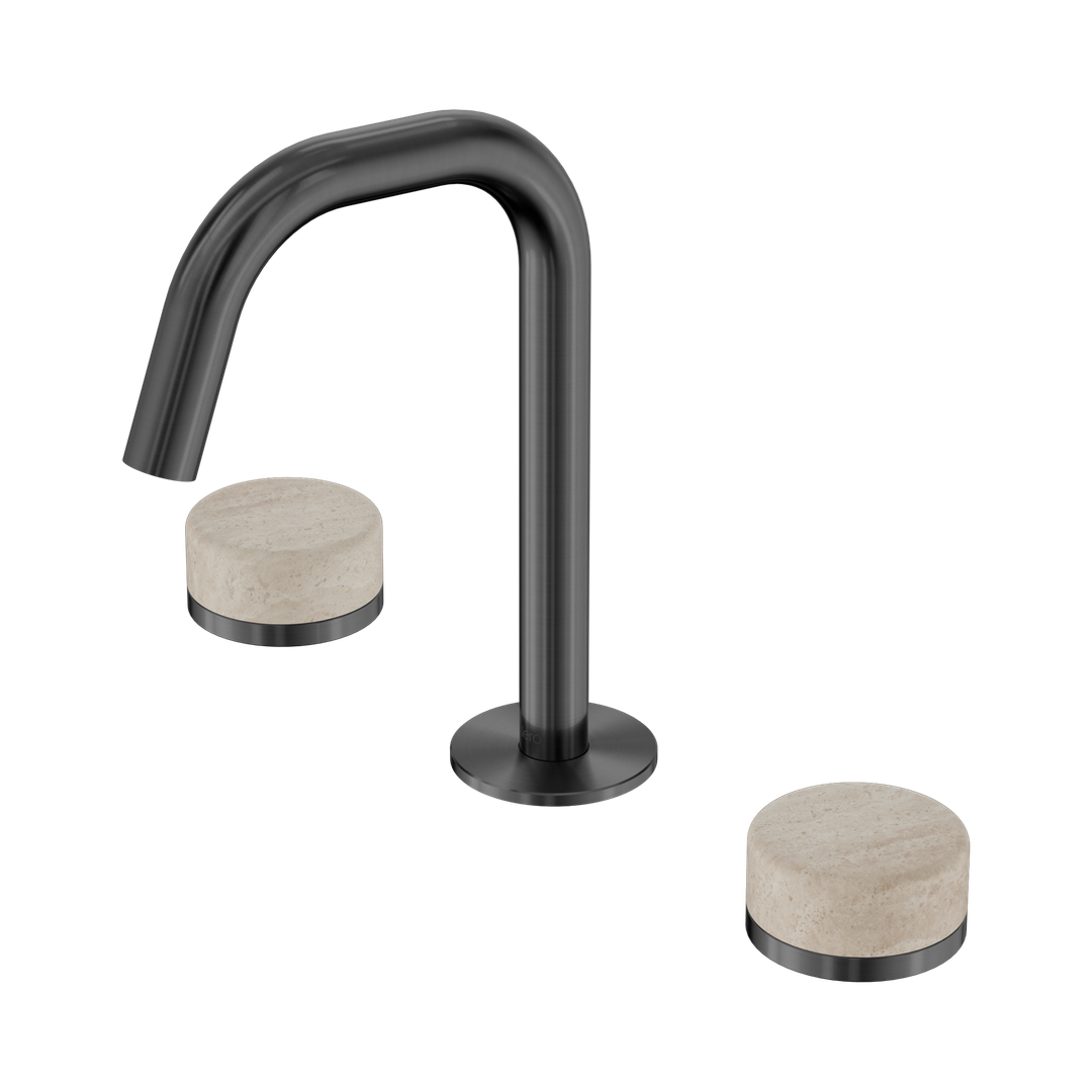 Nero Serenity Basin Set Edge Spout Gunmetal - Rome Travertine Handle