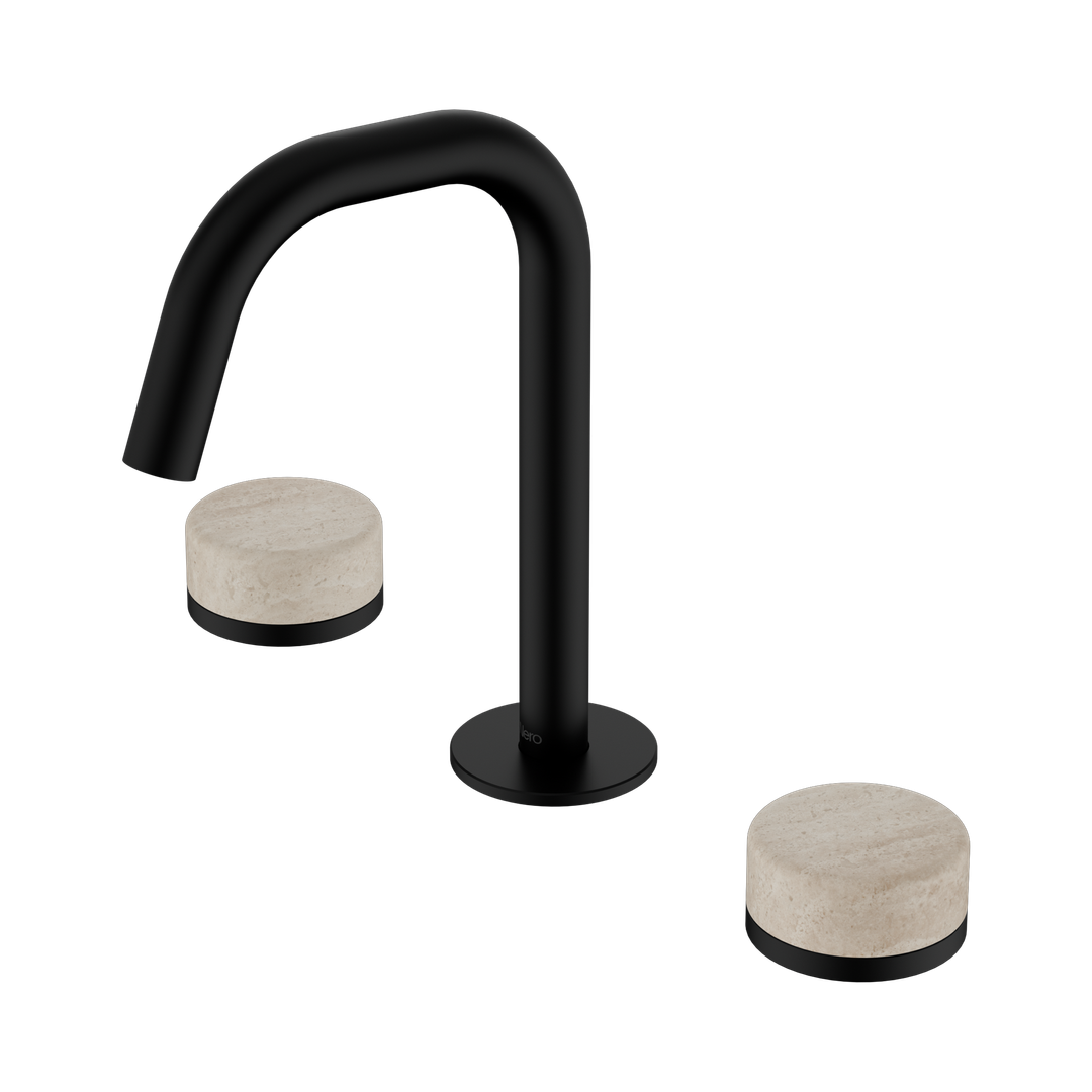 Nero Serenity Basin Set Edge Spout Matte Black - Rome Travertine Handle