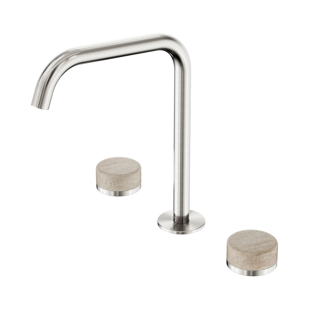 Nero Serenity Bath/Kitchen Set Edge Spout Brushed Nickel - Rome Travertine Handle