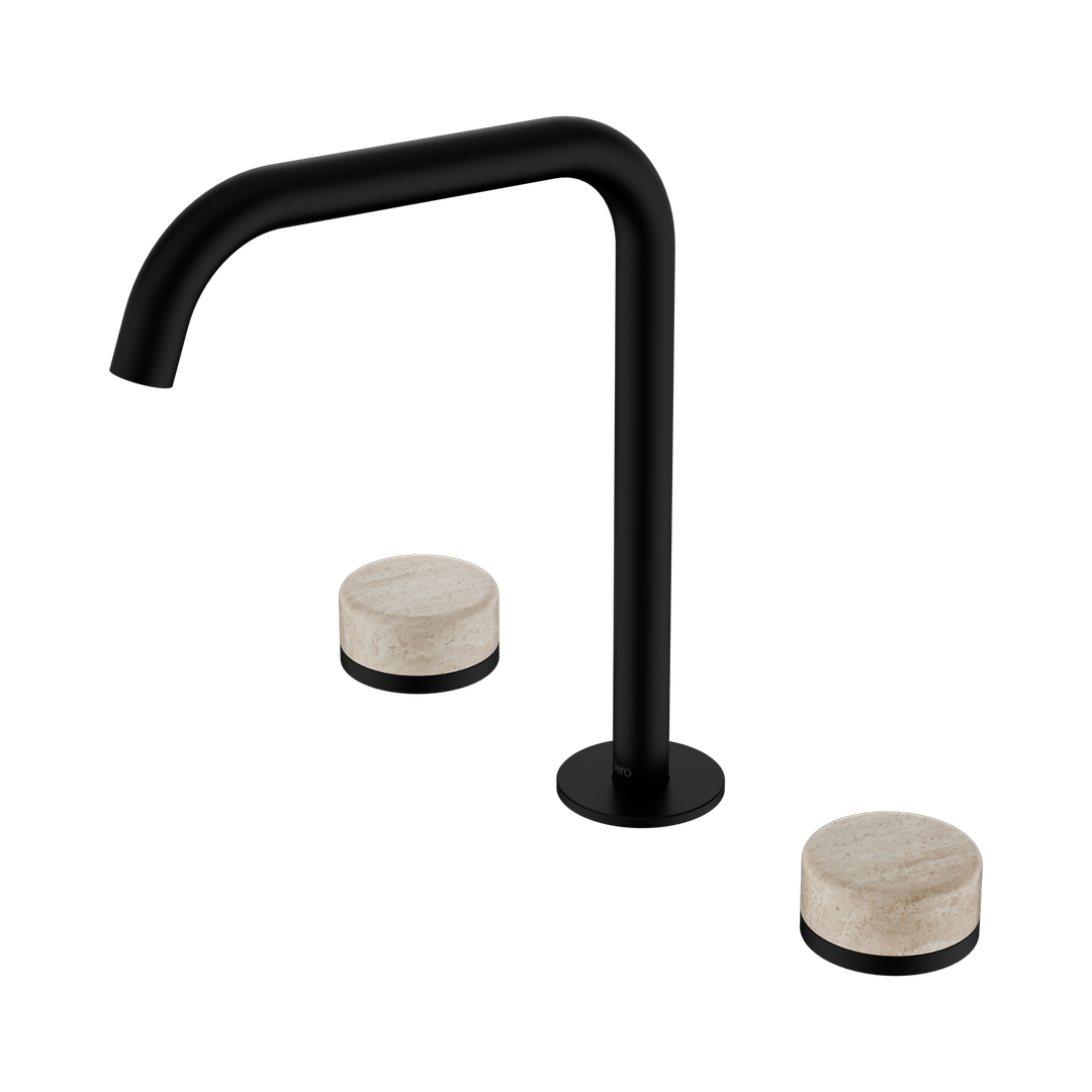 Nero Serenity Bath/Kitchen Set Edge Spout Matte Black - Rome Travertine Handle