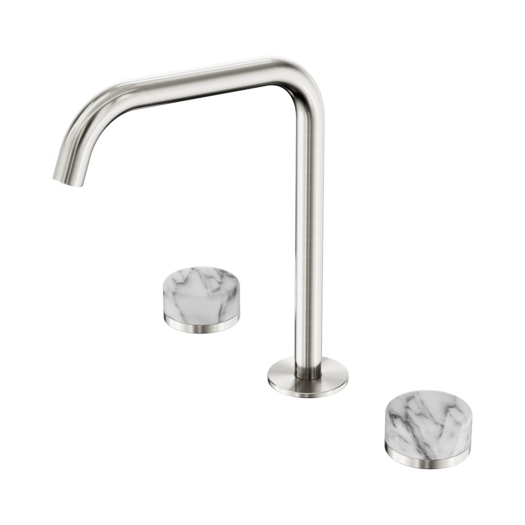Nero Serenity Bath/Kitchen Set Edge Spout Brushed Nickel - Arabescato Corchia Handle
