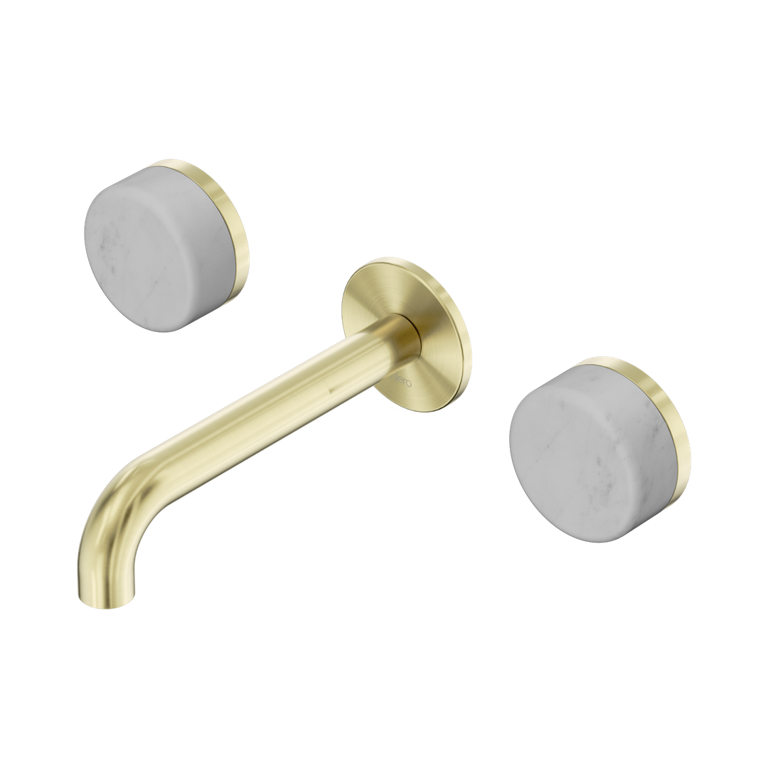 Nero Serenity Wall Basin Set 160Mm Spout Brushed Gold - Carrara Handle