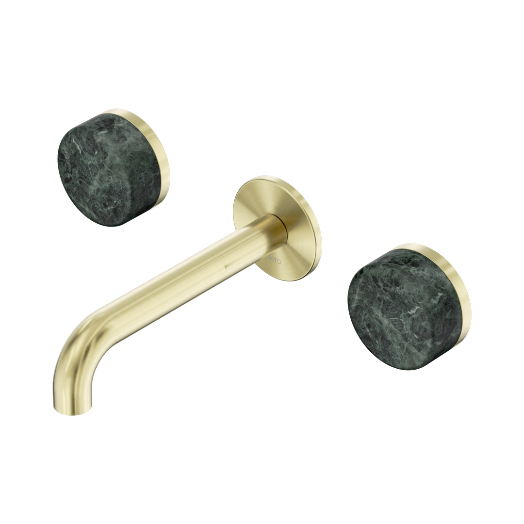 Nero Serenity Wall Basin Set 160Mm Spout Brushed Gold - Verde Alpi Handle