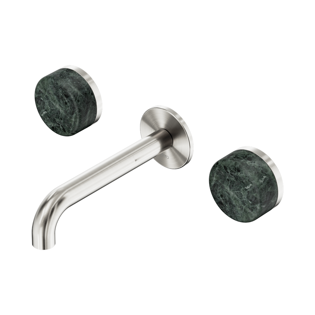 Nero Serenity Wall Basin Set 160Mm Spout Brushed Nickel - Verde Alpi Handle
