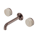 Nero Serenity Wall Basin Set 160Mm Spout Brushed Bronze - Rome Travertine Handle
