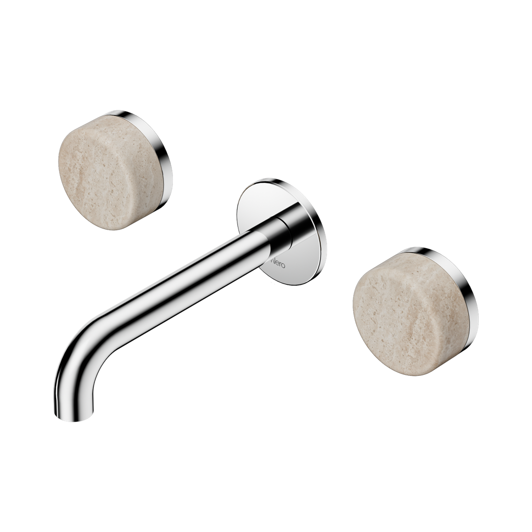 Nero Serenity Wall Basin Set 160Mm Spout Chrome - Rome Travertine Handle