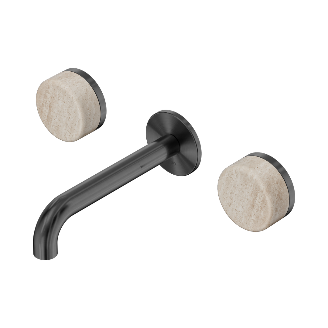 Nero Serenity Wall Basin Set 160Mm Spout Gunmetal - Rome Travertine Handle