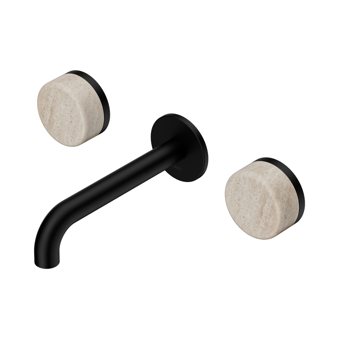 Nero Serenity Wall Basin Set 160Mm Spout Matte Black - Rome Travertine Handle