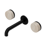 Nero Serenity Wall Basin Set 160Mm Spout Matte Black - Rome Travertine Handle