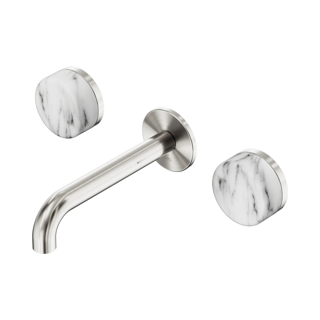 Nero Serenity Wall Basin Set 160Mm Spout Brushed Nickel - Arabescato Corchia Handle