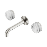 Nero Serenity Wall Basin Set 160Mm Spout Brushed Nickel - Arabescato Corchia Handle
