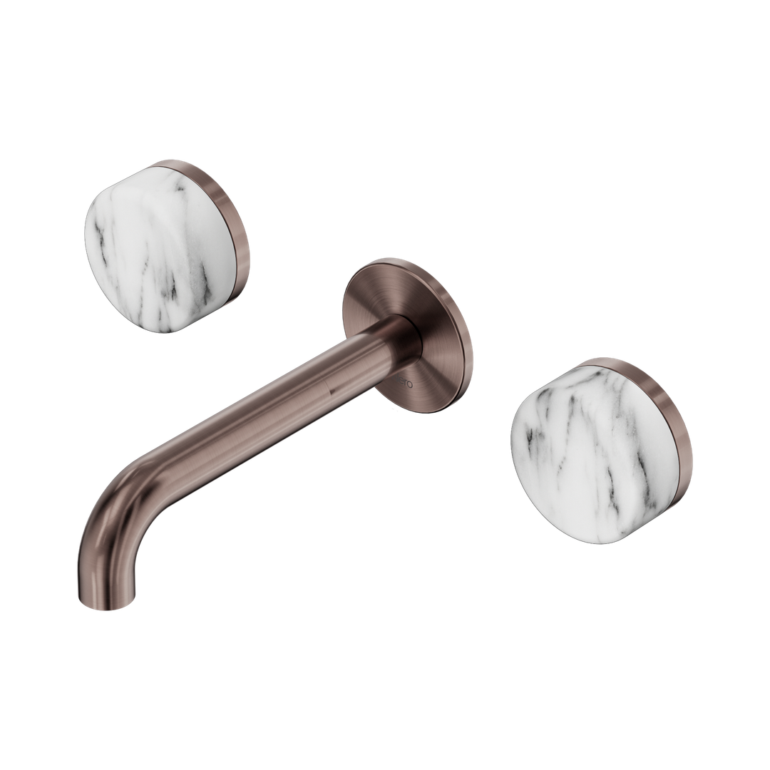 Nero Serenity Wall Basin Set 160Mm Spout Brushed Bronze - Arabescato Corchia Handle