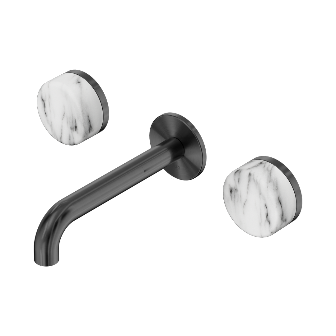 Nero Serenity Wall Basin Set 160Mm Spout Gunmetal - Arabescato Corchia Handle