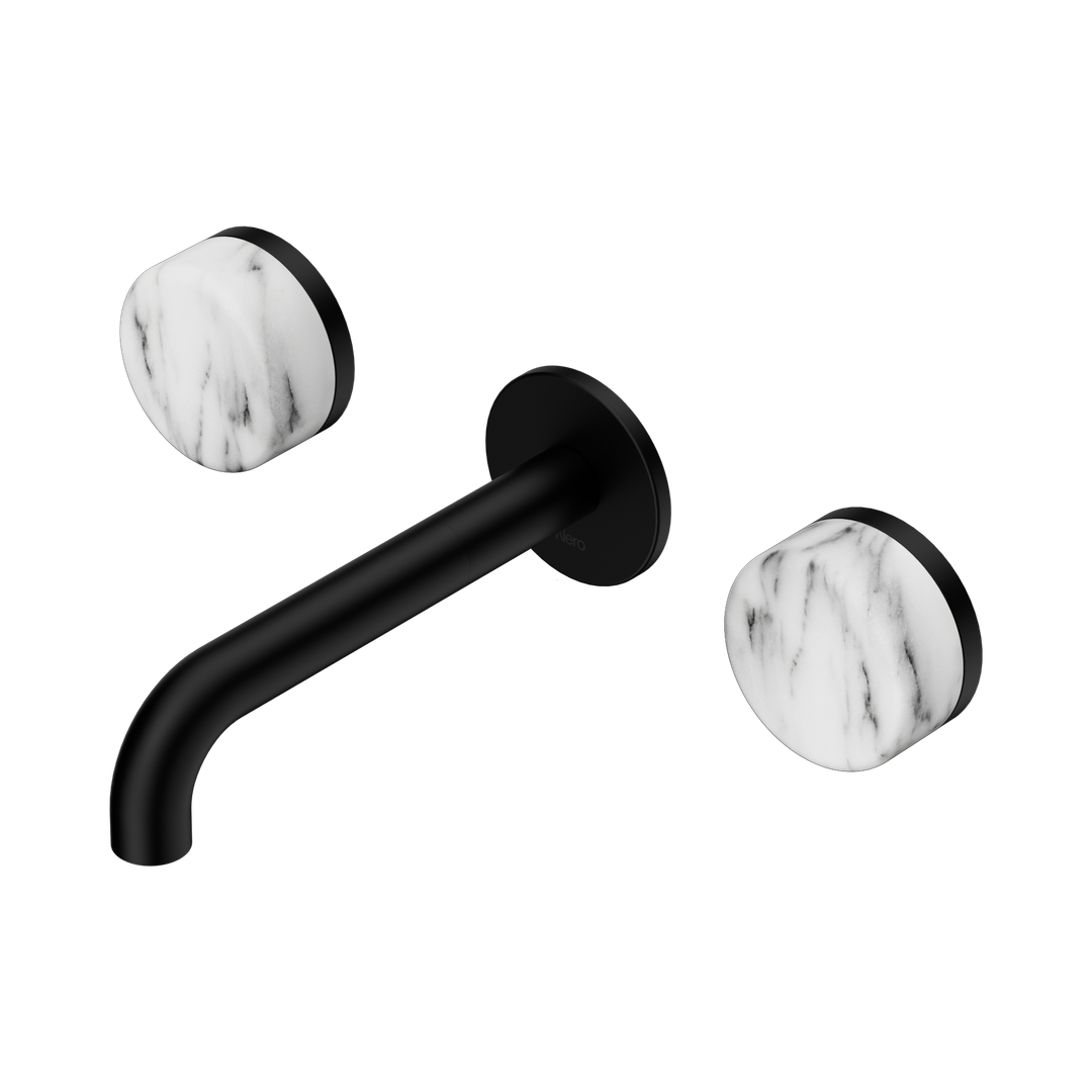 Nero Serenity Wall Basin Set 160Mm Spout Matte Black - Arabescato Corchia Handle