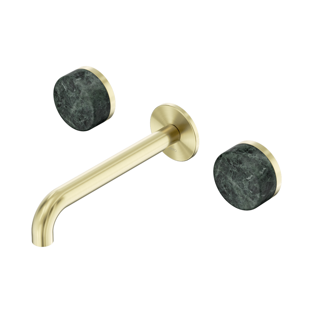 Nero Serenity Wall Basin Set 185Mm Spout Brushed Gold - Verde Alpi Handle