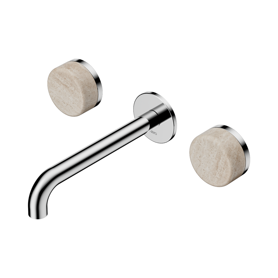Nero Serenity Wall Basin Set 185Mm Spout Chrome - Rome Travertine Handle