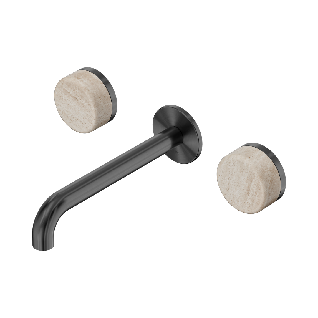 Nero Serenity Wall Basin Set 185Mm Spout Gunmetal - Rome Travertine Handle