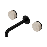 Nero Serenity Wall Basin Set 185Mm Spout Matte Black - Rome Travertine Handle
