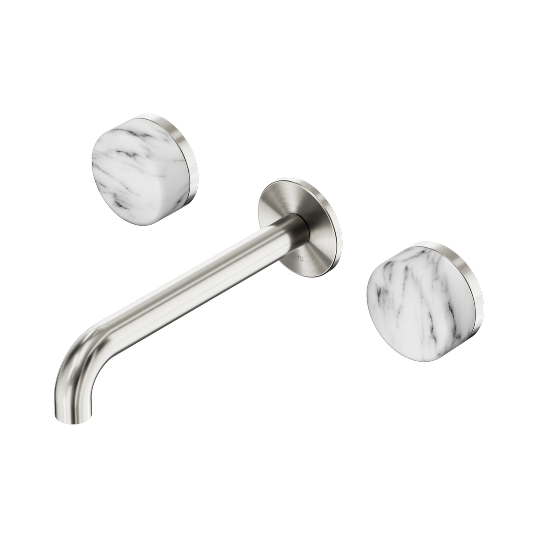 Nero Serenity Wall Basin Set 185Mm Spout Brushed Nickel - Arabescato Corchia Handle