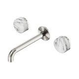 Nero Serenity Wall Basin Set 185Mm Spout Brushed Nickel - Arabescato Corchia Handle