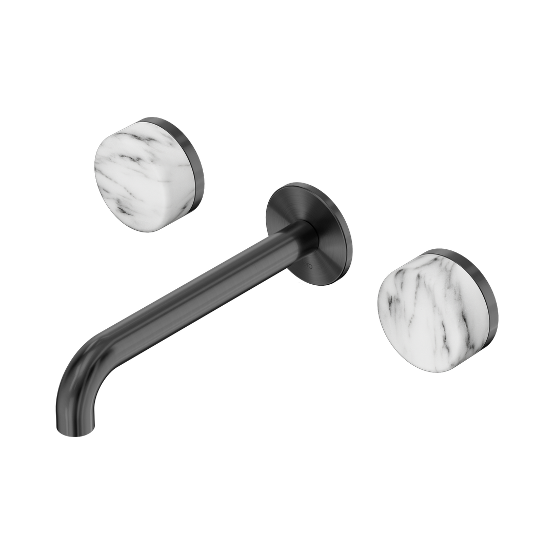 Nero Serenity Wall Basin Set 185Mm Spout Gunmetal - Arabescato Corchia Handle