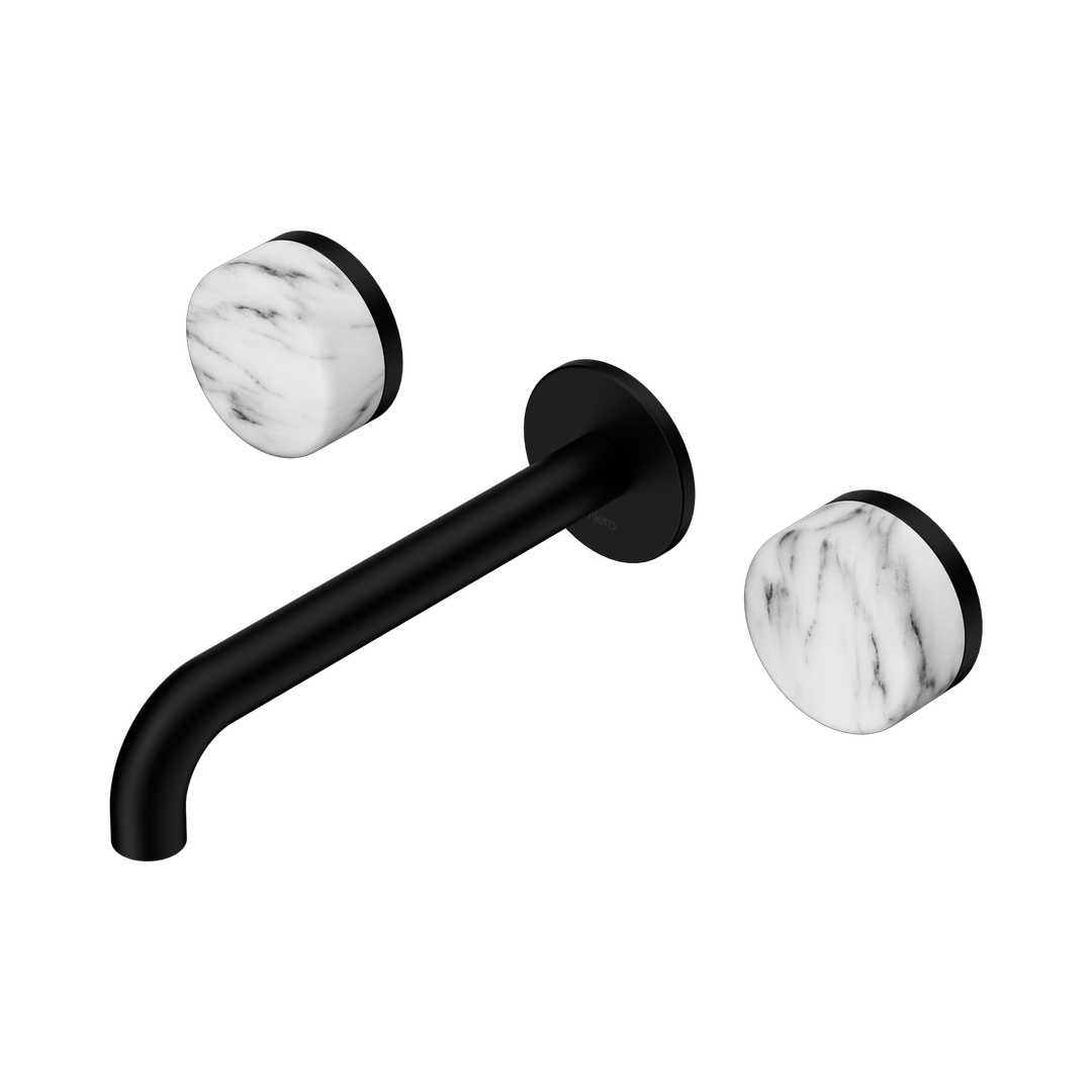 Nero Serenity Wall Basin Set 185Mm Spout Matte Black - Arabescato Corchia Handle