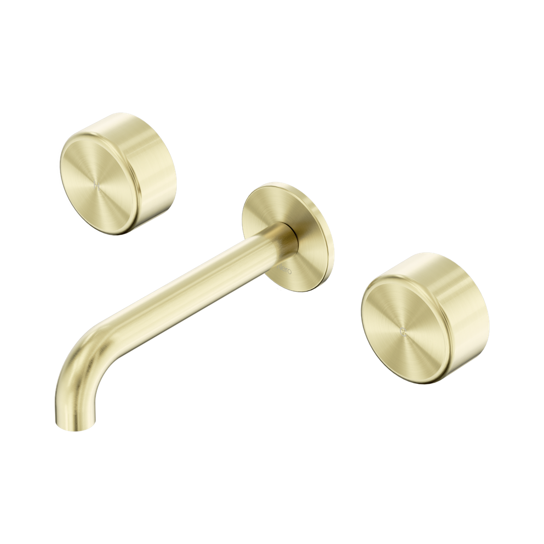 Nero Serenity Wall Basin Set 185Mm Spout Brushed Gold - Metal Handle
