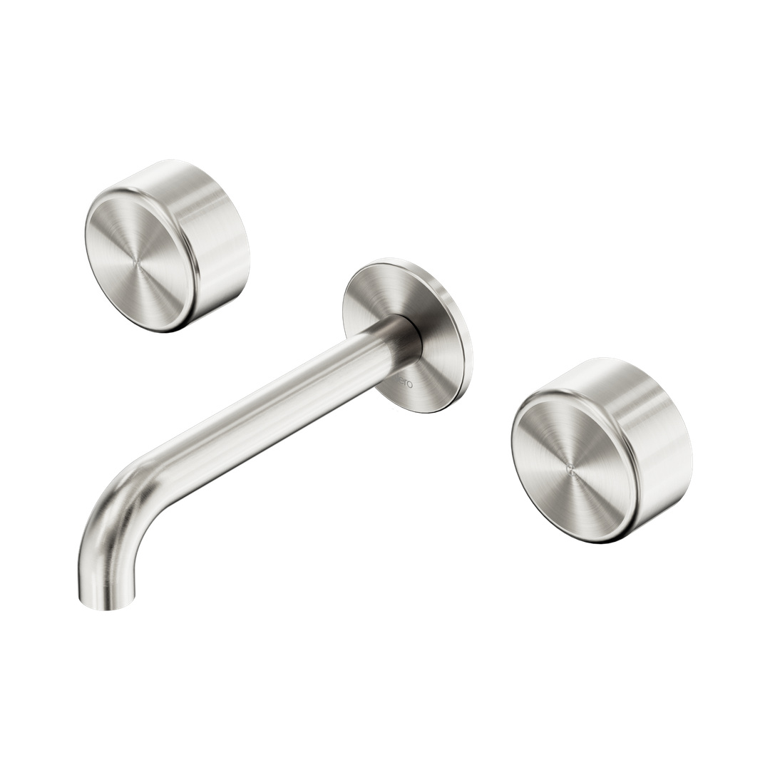 Nero Serenity Wall Basin Set 185Mm Spout Brushed Nickel - Metal Handle