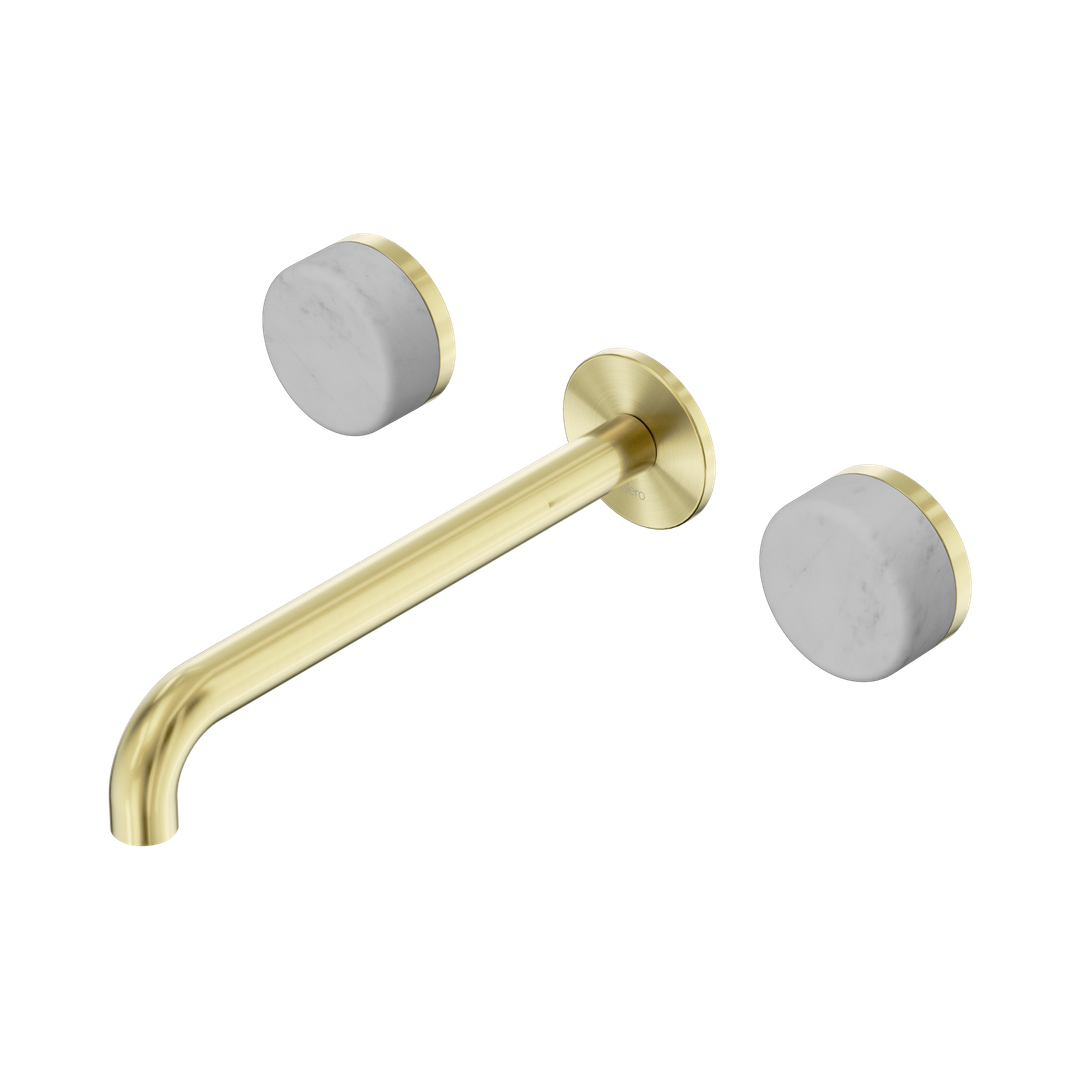 Nero Serenity Wall Basin Set 220Mm Spout Brushed Gold - Carrara Handle