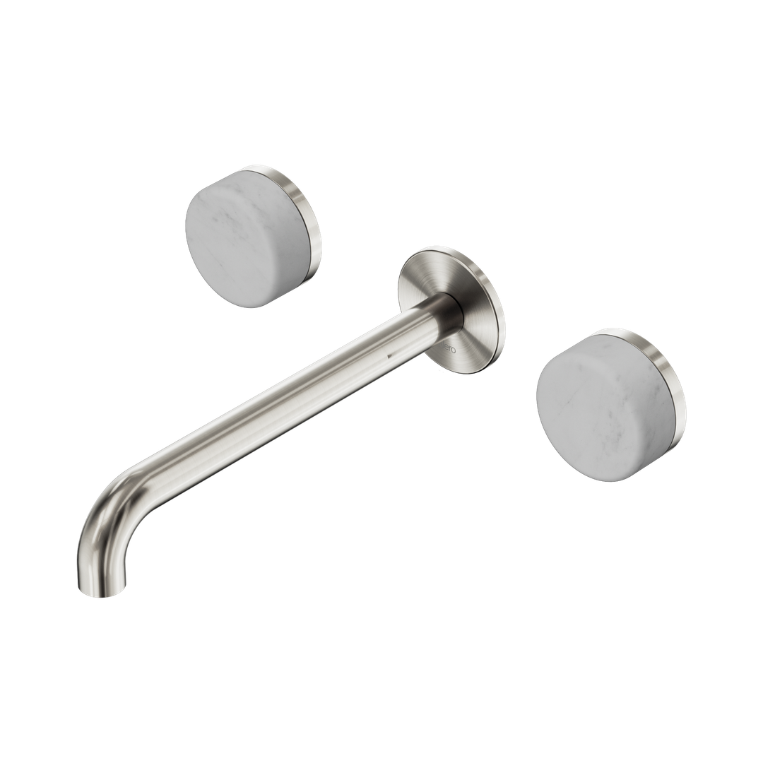 Nero Serenity Wall Basin Set 220Mm Spout Brushed Nickel - Carrara Handle