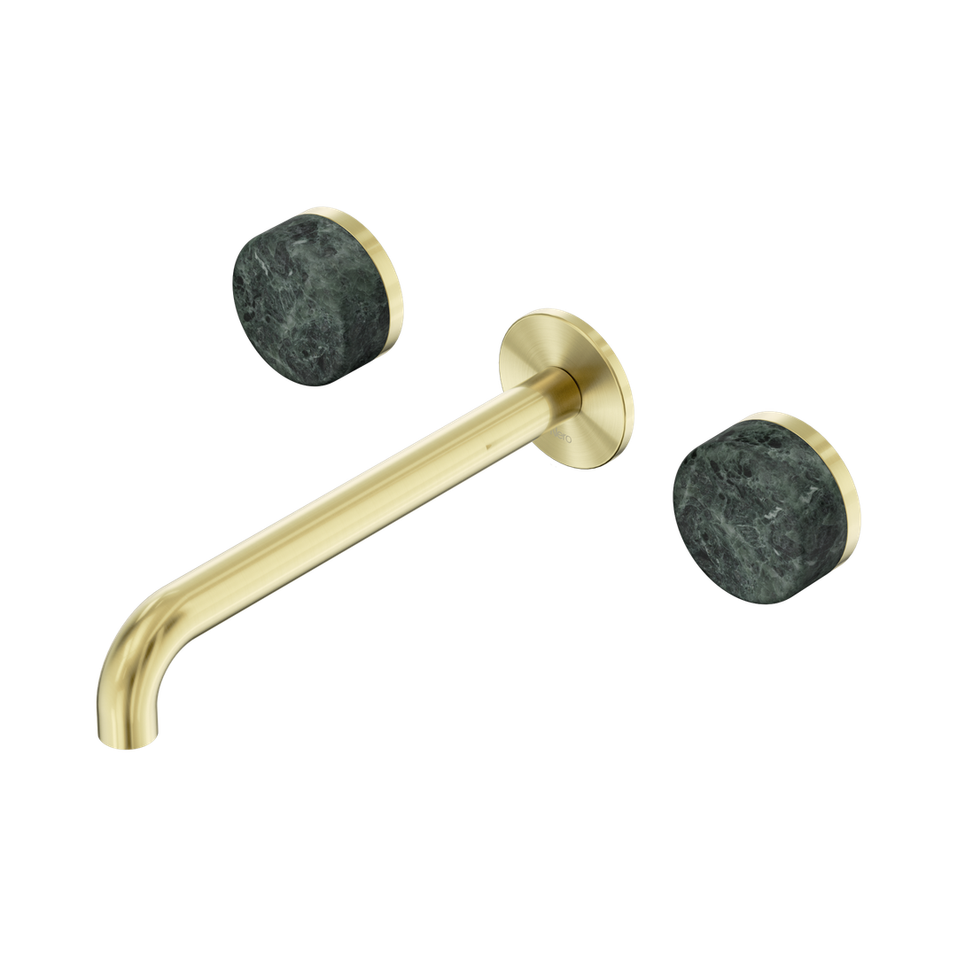 Nero Serenity Wall Basin Set 220Mm Spout Brushed Gold - Verde Alpi Handle