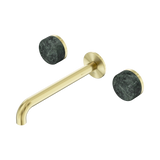 Nero Serenity Wall Basin Set 220Mm Spout Brushed Gold - Verde Alpi Handle