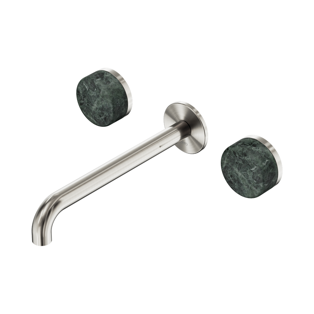 Nero Serenity Wall Basin Set 220Mm Spout Brushed Nickel - Verde Alpi Handle