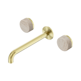 Nero Serenity Wall Basin Set 220Mm Spout Brushed Gold - Rome Travertine Handle