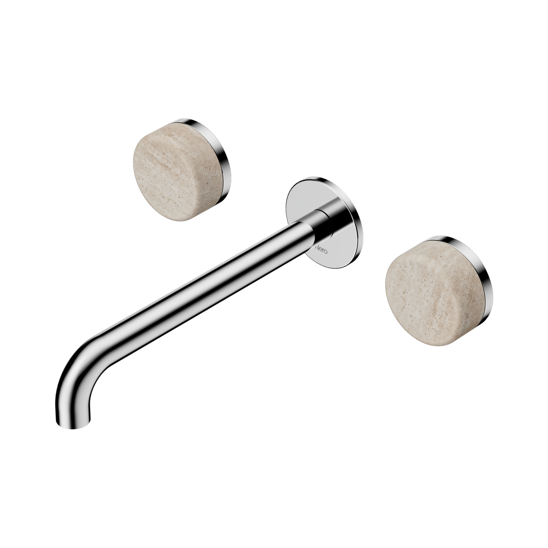 Nero Serenity Wall Basin Set 220Mm Spout Chrome - Rome Travertine Handle