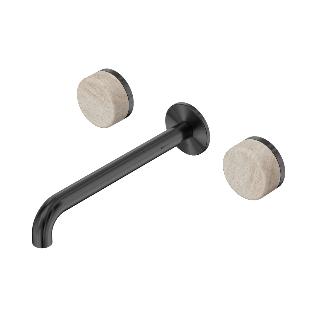Nero Serenity Wall Basin Set 220Mm Spout Gunmetal - Rome Travertine Handle