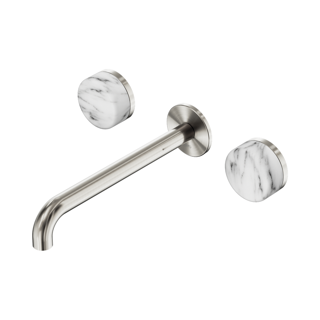 Nero Serenity Wall Basin Set 220Mm Spout Brushed Nickel - Arabescato Corchia Handle