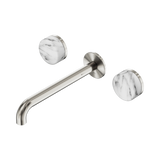 Nero Serenity Wall Basin Set 220Mm Spout Brushed Nickel - Arabescato Corchia Handle