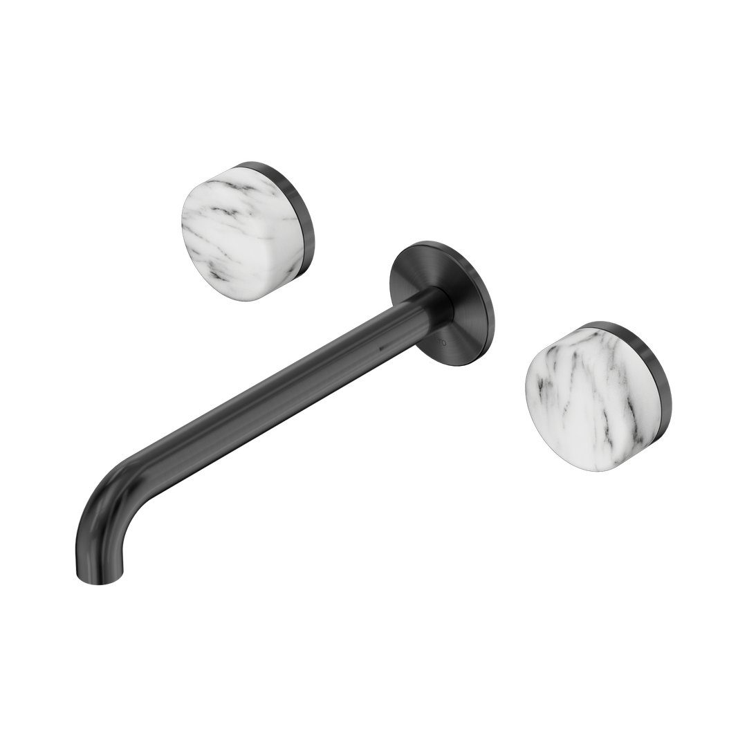 Nero Serenity Wall Basin Set 220Mm Spout Gunmetal - Arabescato Corchia Handle